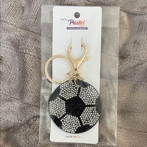 Black and Silver rhinestone soccer Keychain nwt felt backing claw clip Key Ring